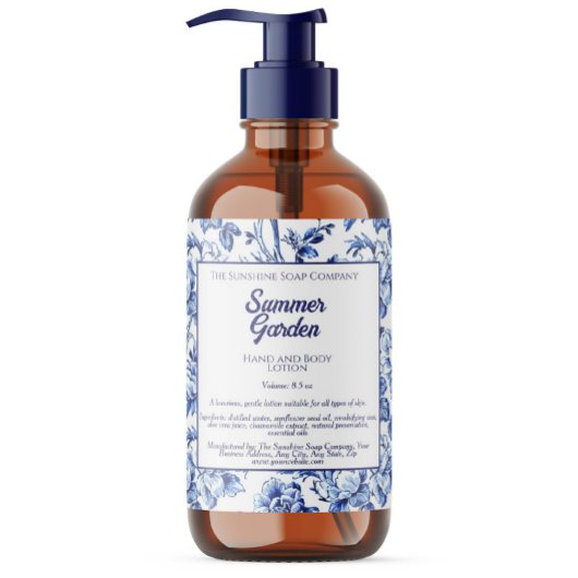 Étiquette de bouteille de cosmétique Floral Bleu e