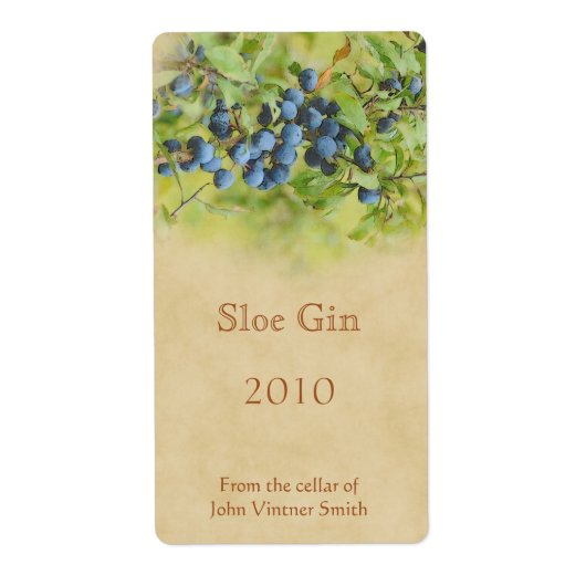 Étiquette de bouteille de gin Sloe (Devant)