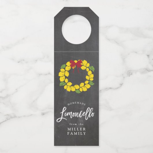 Étiquette de bouteille de Limoncello, guirlande de (Devant)