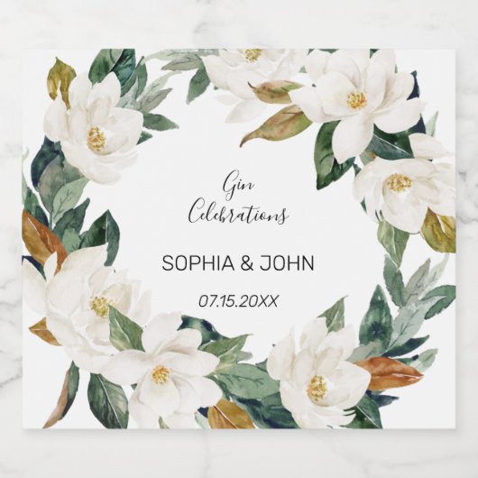 Étiquette de bouteille de Mariage de fleurs blanch (Étiquettes simples)