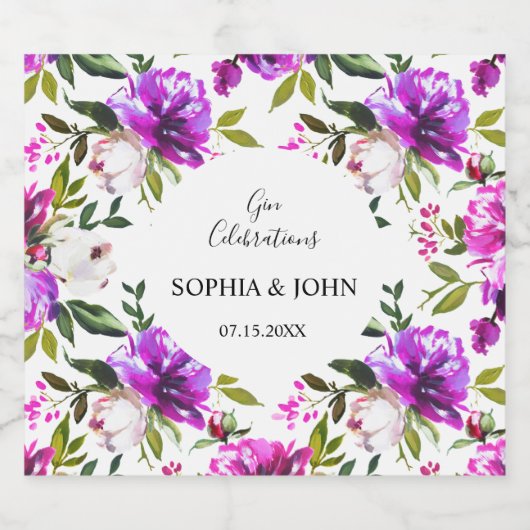 Étiquette de bouteille de Mariage de fleurs violet (Étiquettes simples)