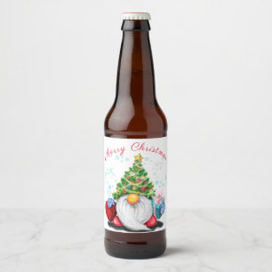 Étiquette de bouteille de Noël Gnome avec cadeaux