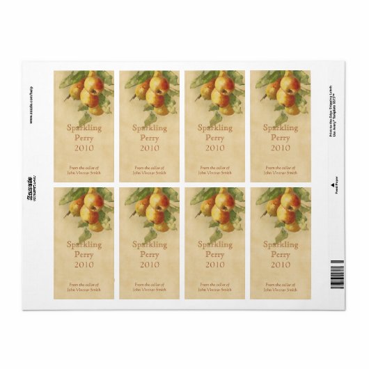 Étiquette de bouteille de poire perry (Feuille entière)