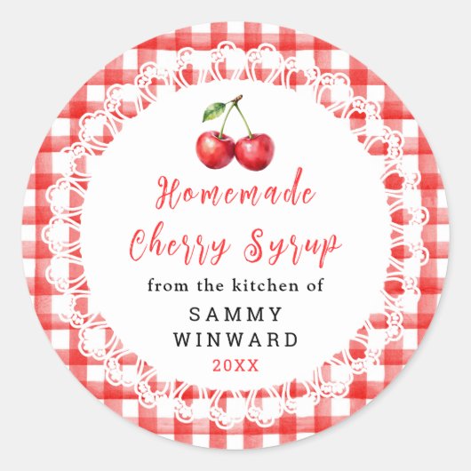 Étiquette de Bouteille de Sirop de Cerise Maison (Devant)