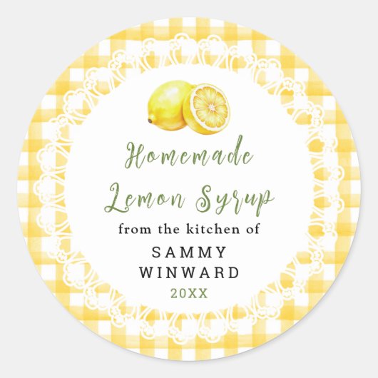 Étiquette de Bouteille de Sirop de Citron Maison (Devant)