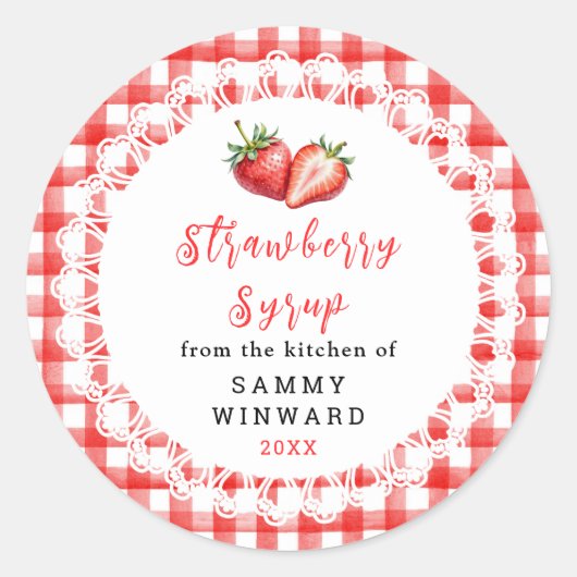Étiquette de Bouteille de Sirop de Fraise Maison (Devant)