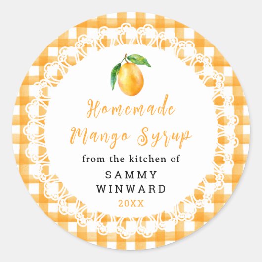 Étiquette de bouteille de sirop de mangue maison (Devant)