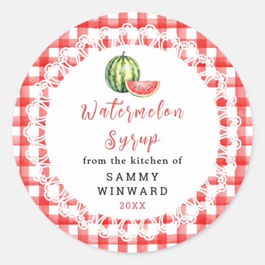 Étiquette de Bouteille de Sirop de Pastèque Maison (Devant)
