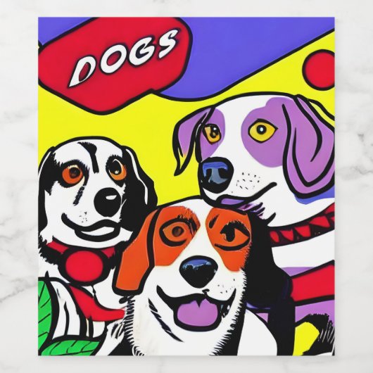 Étiquette de bouteille de vin, chiens, étanche (Étiquettes simples)