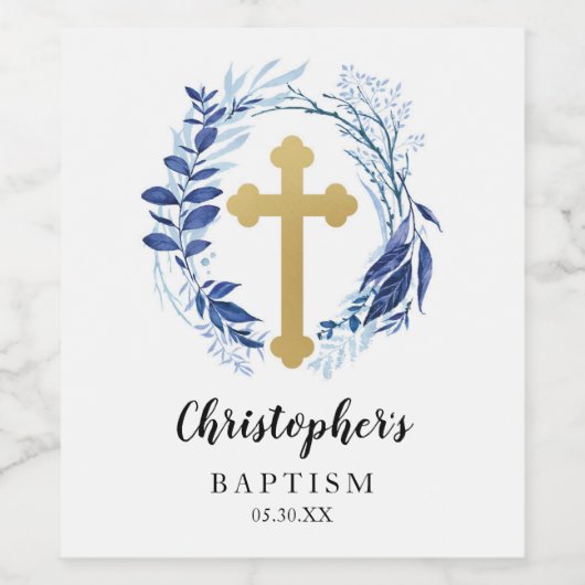 Étiquette de bouteille de vin Croix Blue Greenery (Étiquettes simples)