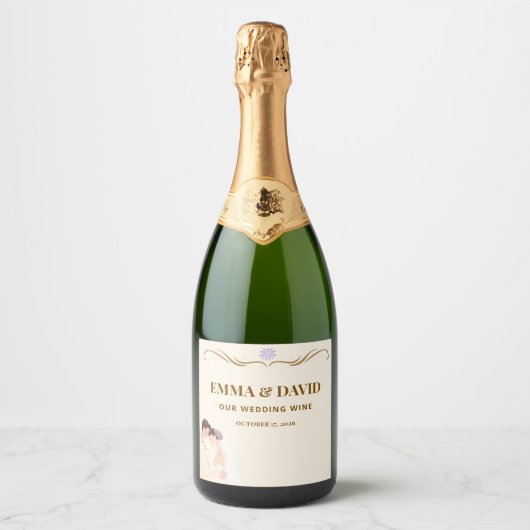 Étiquette de bouteille de vin de mariage élégant (Devant)