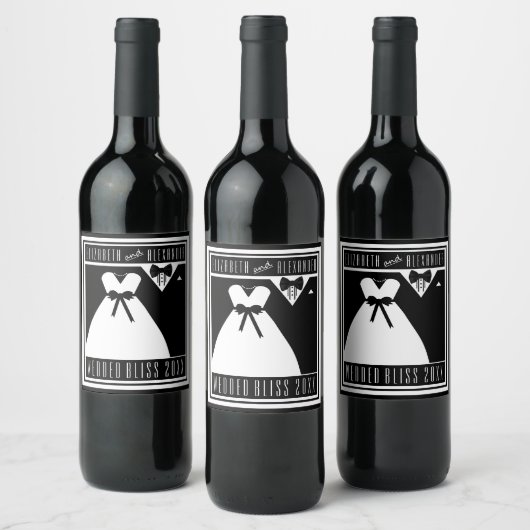 Étiquette de bouteille de vin de mariée et de cham (Bouteilles)