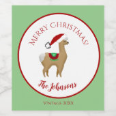 Étiquette de bouteille de vin de Noël Alpaca (Étiquettes simples)