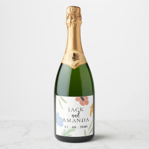 Étiquette de bouteille de vin Mariage coloré joyeu