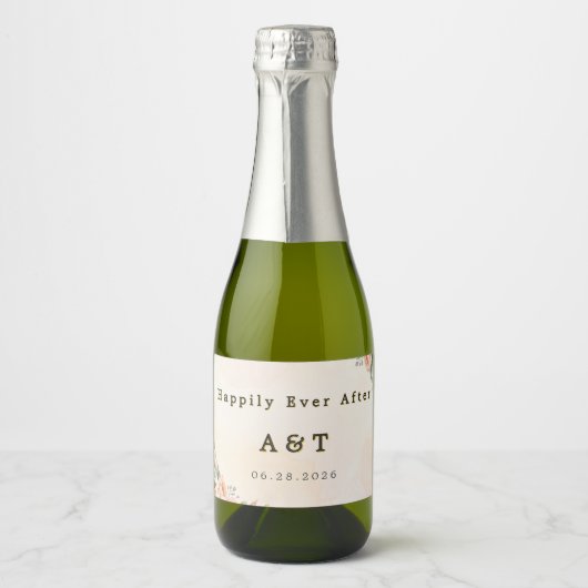 Étiquette de bouteille de vin mousseux mini floral (Devant)