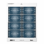 Étiquette de bouteille d'eau bleu floral de minuit (Feuille entière)