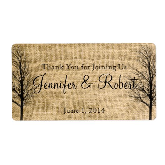 Étiquette de bouteille d'eau Burlap et Birch Posh (Devant)