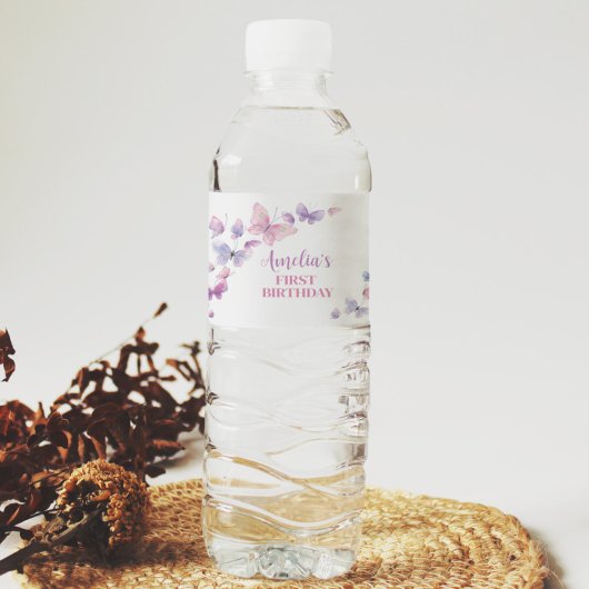 Étiquette de bouteille d'eau d'anniversaire papill