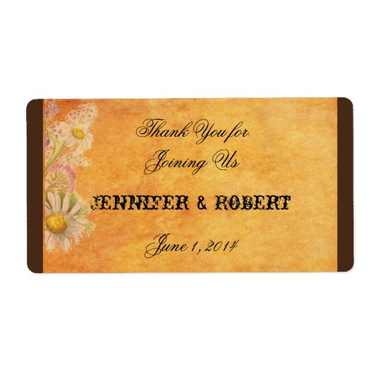 Étiquette de bouteille d'eau de marguerites rustiq (Devant)