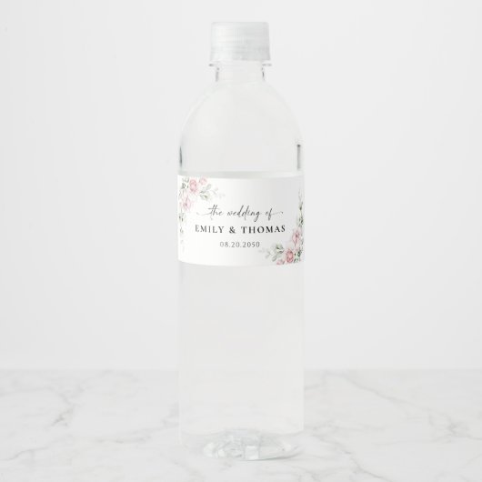 Étiquette de bouteille d'eau de mariage aux roses (Devant)