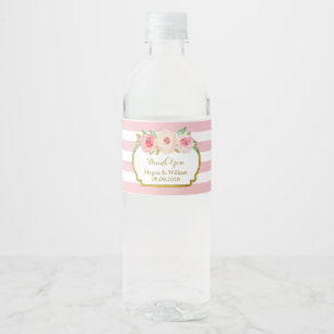 Étiquette de bouteille d'eau d'or fleuri rose clai