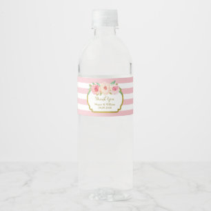 Étiquette de bouteille d'eau d'or fleuri rose clai