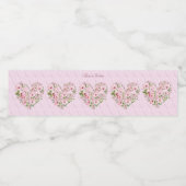 Étiquette de bouteille d'eau fleurie de coeur rose (Étiquettes simples)
