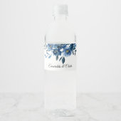 Étiquette de bouteille d'eau Floral bleu moderne (Devant)