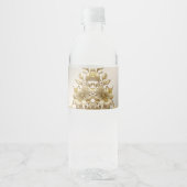Étiquette de bouteille d'eau florale dorée (Devant)