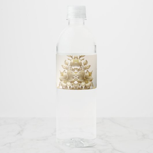 Étiquette de bouteille d'eau florale dorée (Devant)