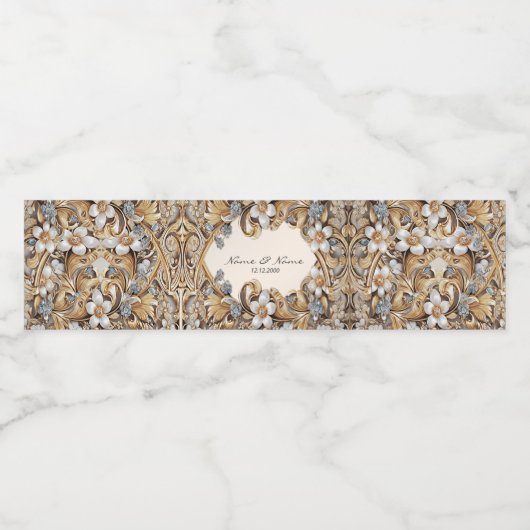 Étiquette de bouteille d'eau florale or blanc (Étiquettes simples)