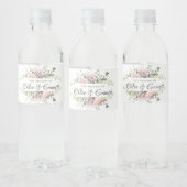 Étiquette de bouteille d'eau Mariage rose botaniqu (Bouteilles)