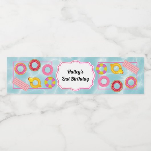 Étiquette de bouteille d'eau Pink Pool Party (Étiquettes simples)