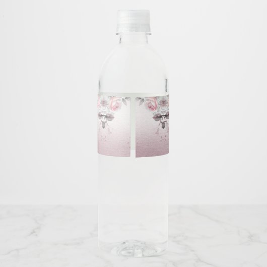 Étiquette de bouteille d'eau rose blanche (Dos)