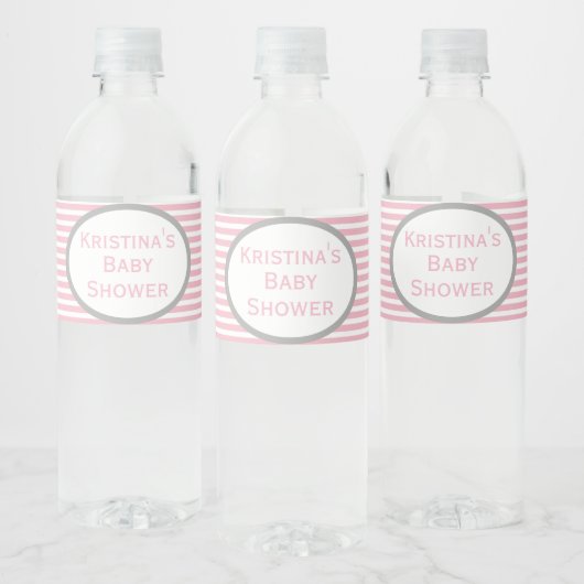 Étiquette de bouteille d'eau rose et gris Baby sho (Bouteilles)