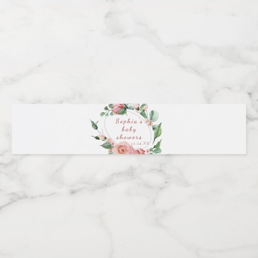 Étiquette de bouteille d'eau Rose fleuri vert (Étiquettes simples)