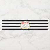 Étiquette de bouteille d'eau rose Floral or noir (Étiquettes simples)