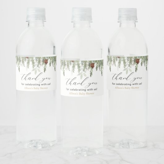 Étiquette de bouteille d'eau rustique de pin d'hiv (Bouteilles)