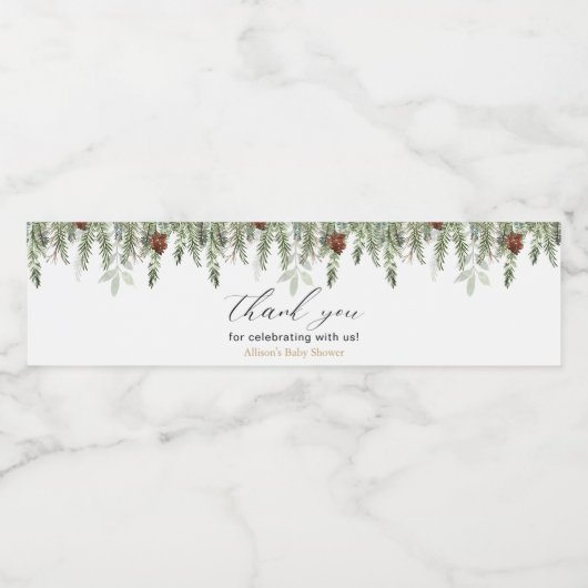 Étiquette de bouteille d'eau rustique de pin d'hiv (Étiquettes simples)