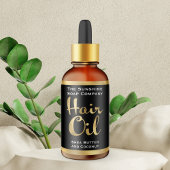 Étiquette de bouteille d'huile de cheveux noir et 
