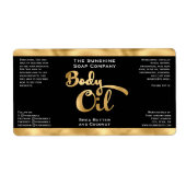 Étiquette de bouteille d'huile pour corps noir et (Devant)