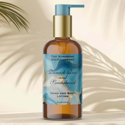 Étiquette de bouteille en marbre bleu et huile d'o