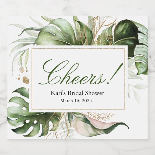 Étiquette de bouteille florale de verdure tropical (Étiquettes simples)