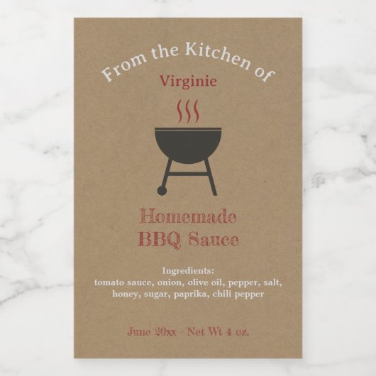 Étiquette de bouteille Kraft & Rustic Barbecue Sau (Étiquettes simples)