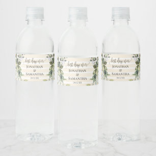Étiquette de bouteille Mariage d'eau vert or