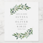 Étiquette de bouteille pour mariage vert 'Save The (Étiquettes simples)