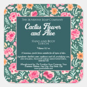 Étiquette de bouteille rose et vert Fleurs Cosméti (Devant)