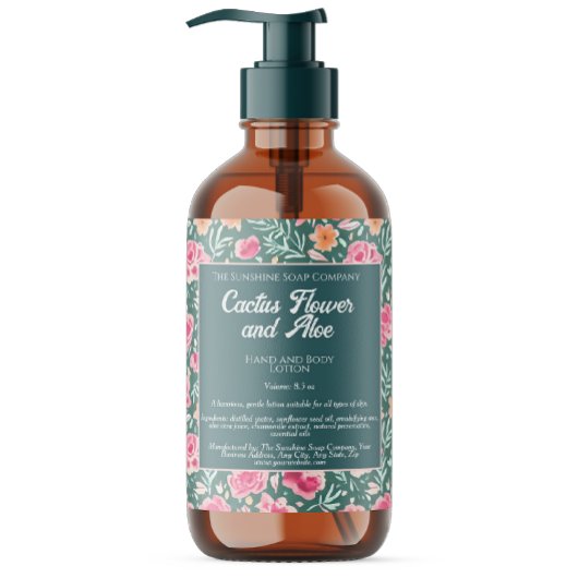 Étiquette de bouteille rose et vert Fleurs Cosméti