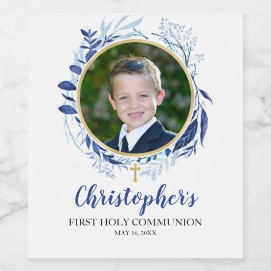 Étiquette de bouteilles de vin bleu Croix vertes (Étiquettes simples)