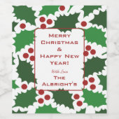 Étiquette de bouteilles de vin Festive Green & Red (Étiquettes simples)